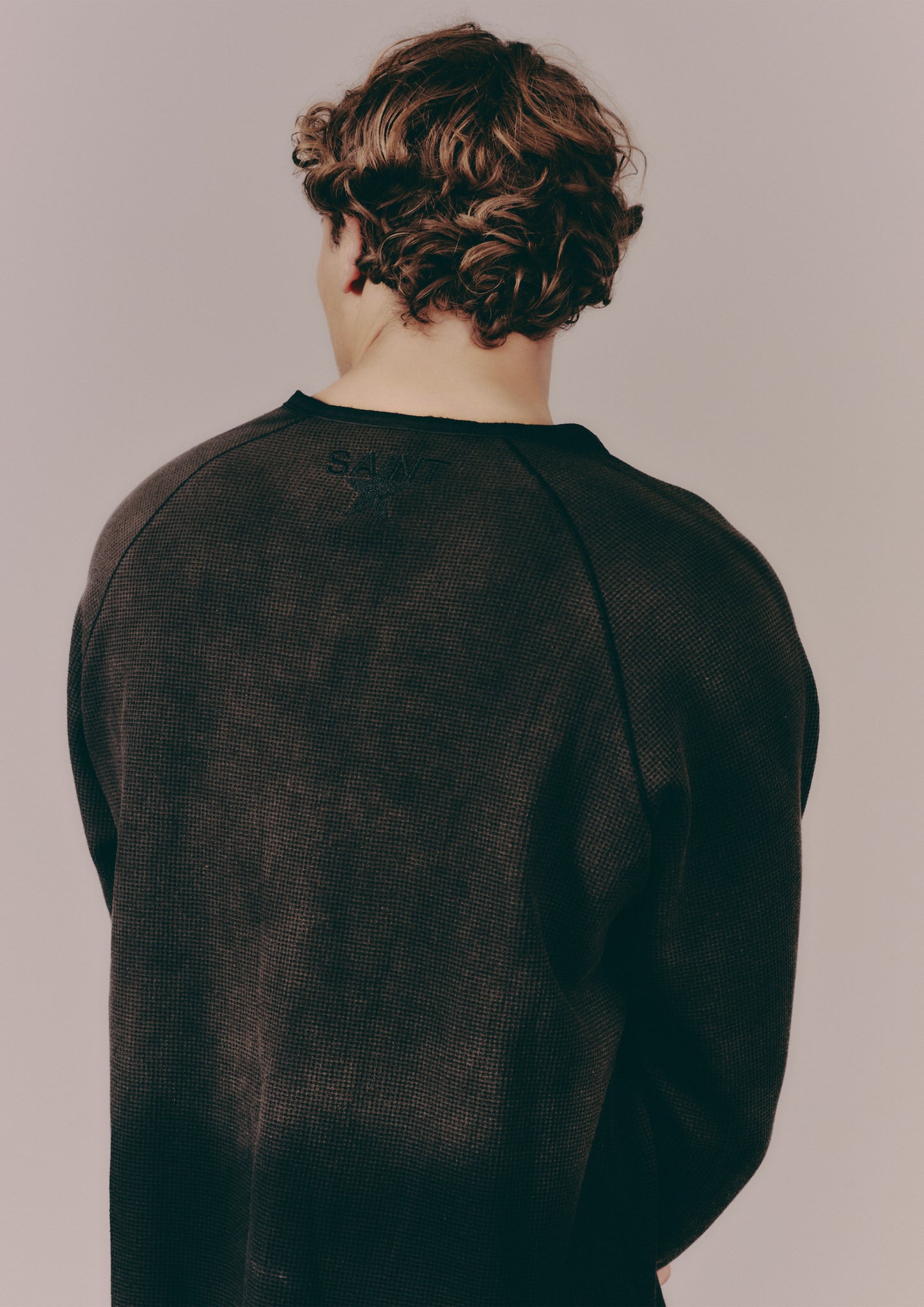 Henley Waffle Tee - Faded Black