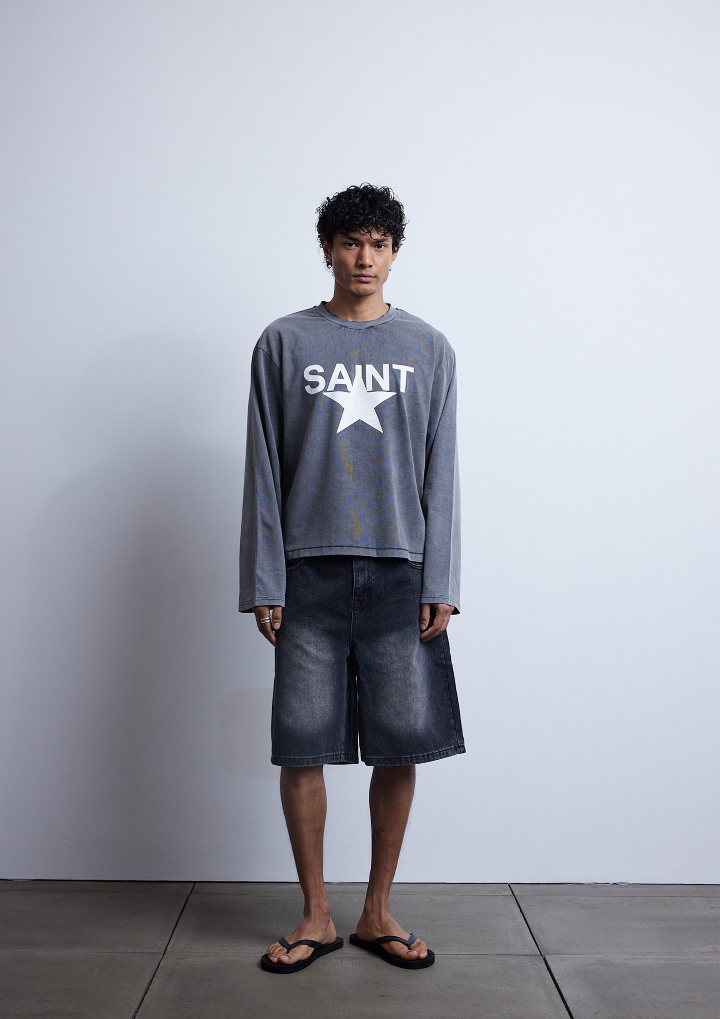 L/S Saint Star Tee - Washed Grey