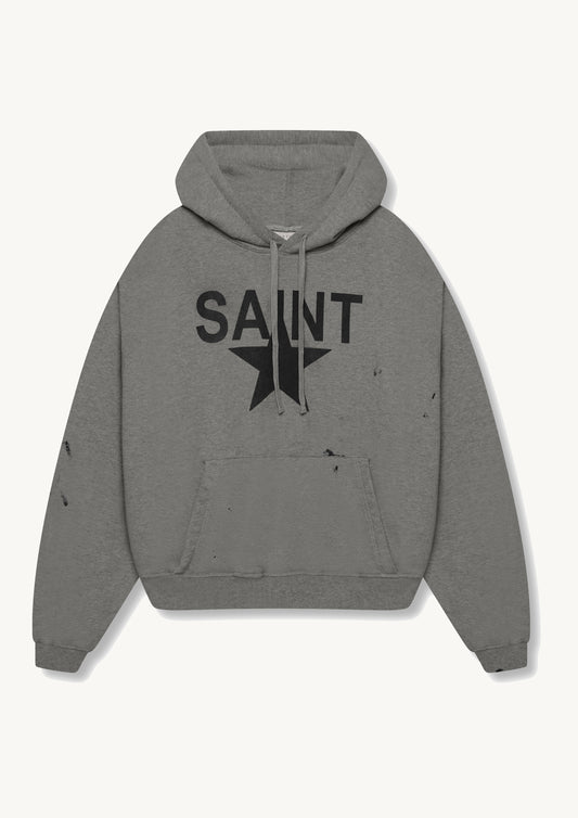 Distressed Saint Star Hoodie - Marl Grey