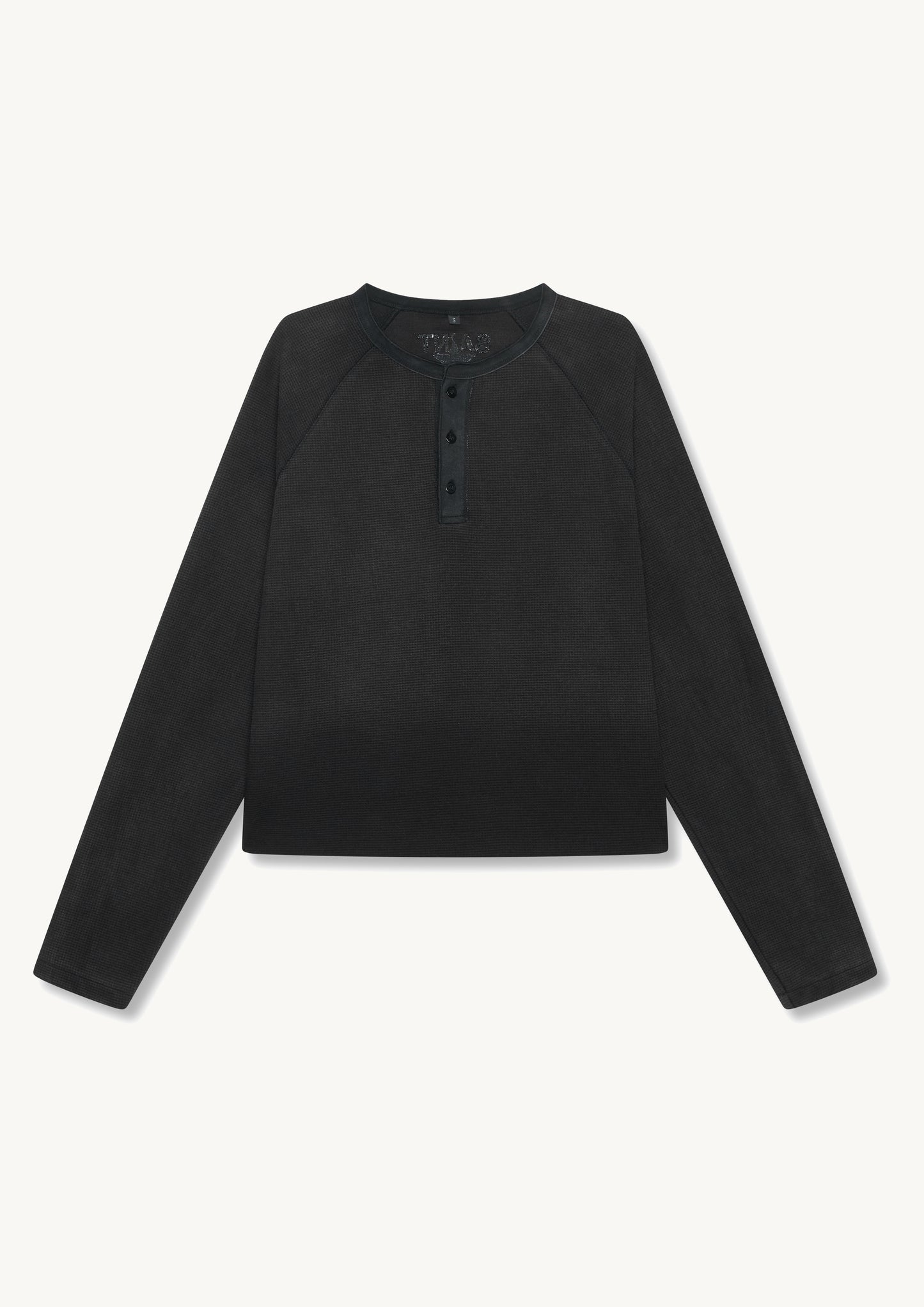 Henley Waffle Tee - Faded Black