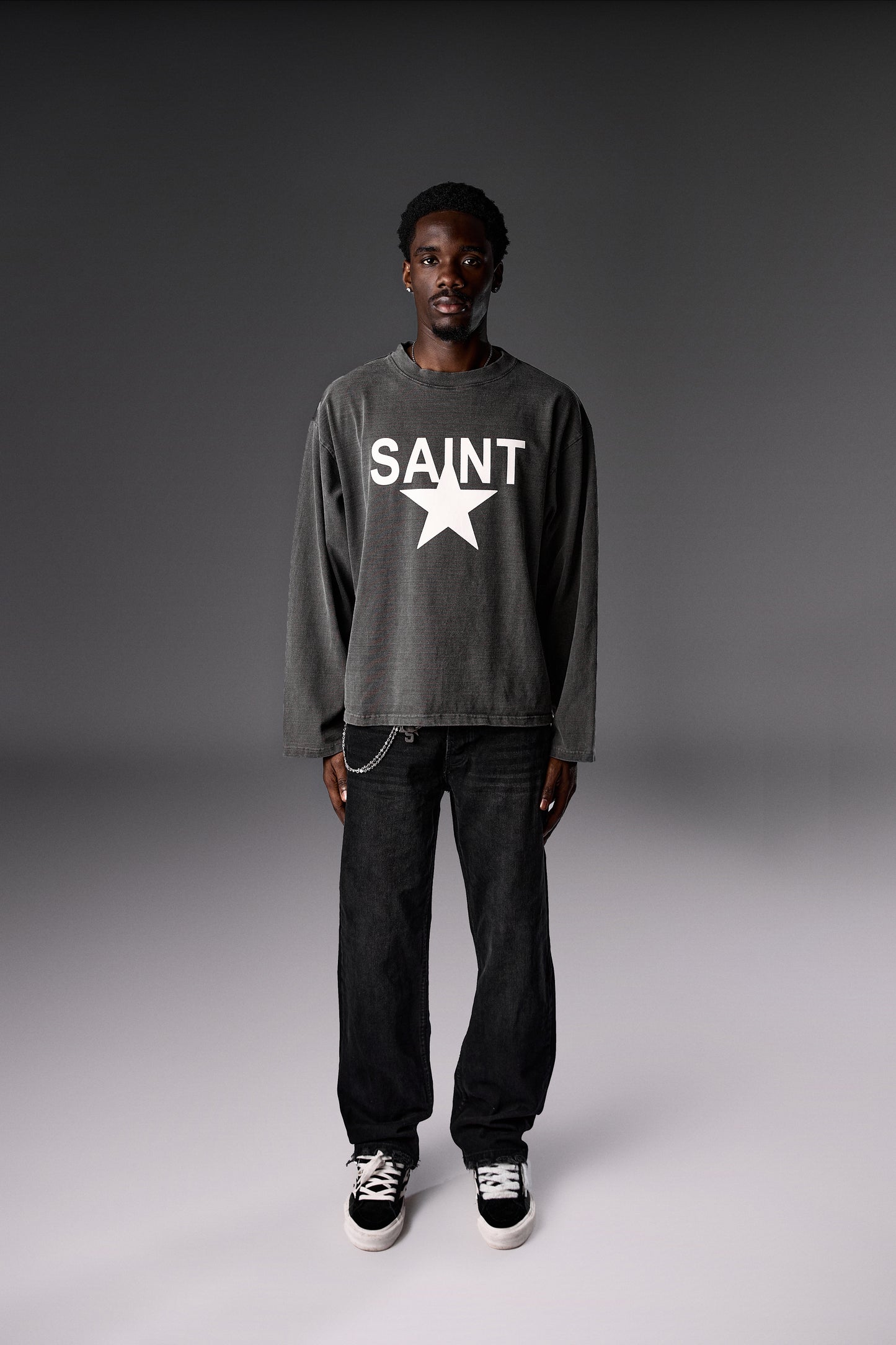 L/S Saint Star Tee - Washed Grey