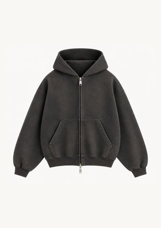 Core Zip Hoodie - Washed Black